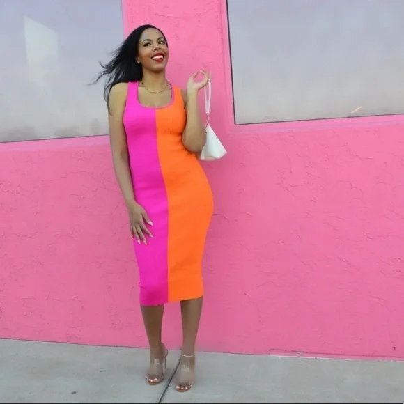 Color Block Ribbed Midi Dress - Picture 8 of 8